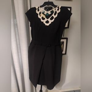 Libertine Retro LBD Dress with Embroidered Lace Collar in Ivory Sz 11